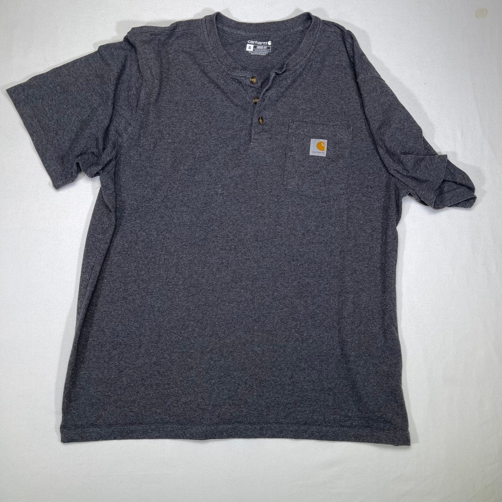Carhartt Mens XL Gray Loose Fit Short Sleeve Henley Pocket T Shirt Workwear‎